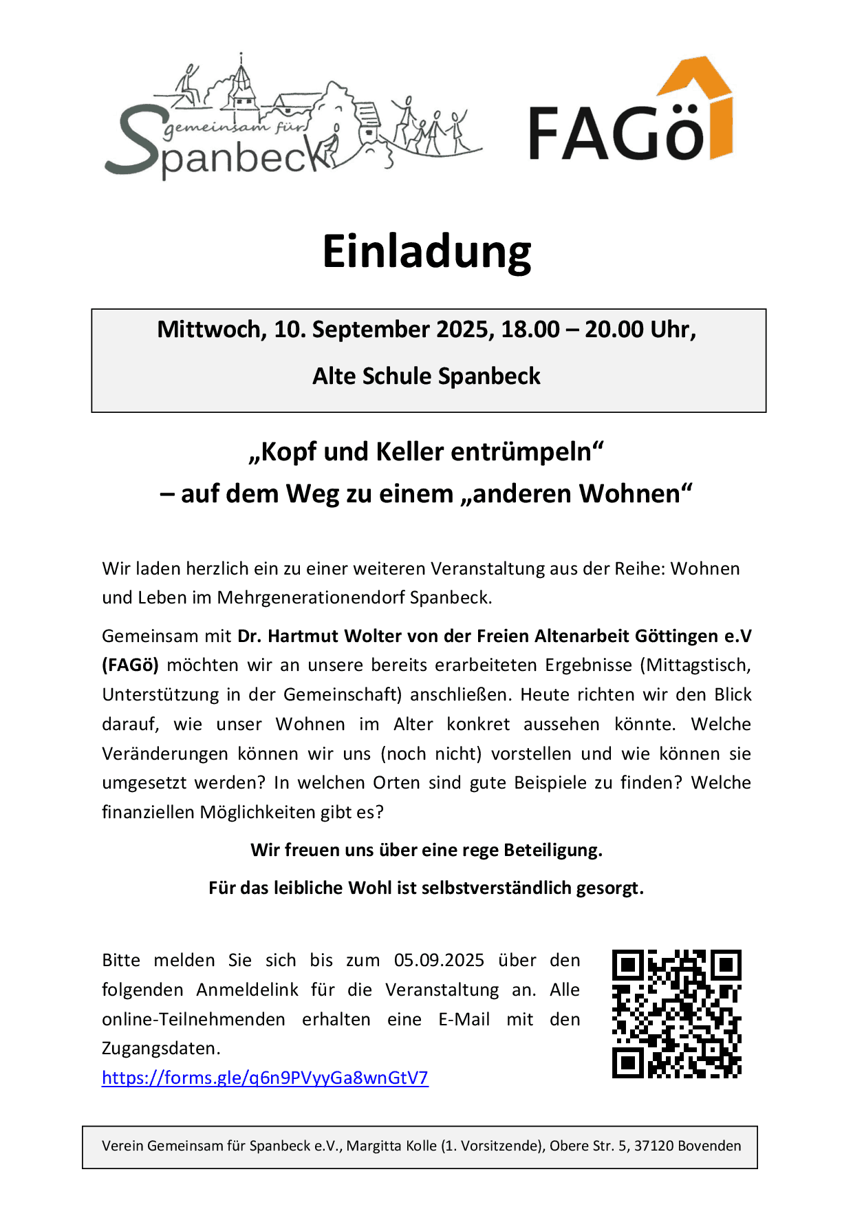2025 09 10 Workshop Reihe Wohnen im Alter Einladung
